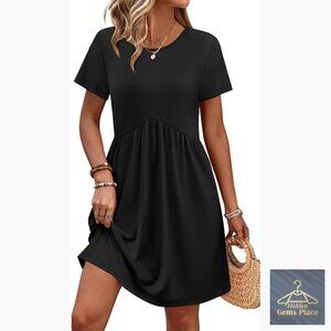 Maternity Dress with Pockets, Empire Waist, Short Sleeve, Casual Spring Summer